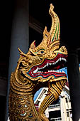 Chiang Mai - The Wat Chedi Luang, the viharn, or worship hall. Head of the naga guardian of the entrance. 